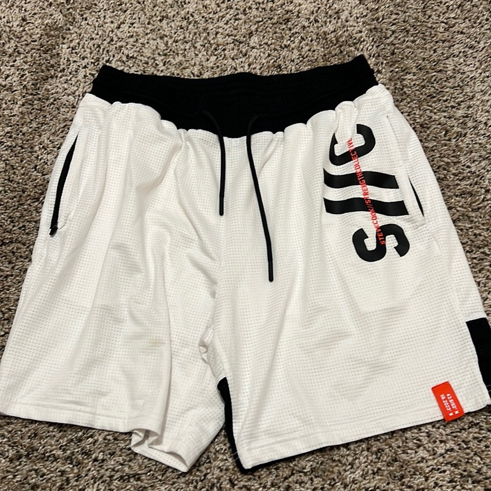 Gymshark White and Black Athletic Shorts